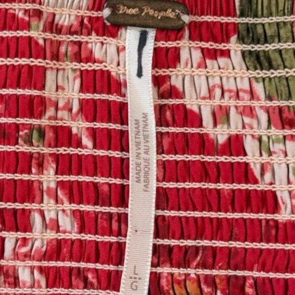 Free People Aurora Dress Red Floral A-line Mini Babydoll Puff Sleeves Large NWOT - Picture 14 of 16